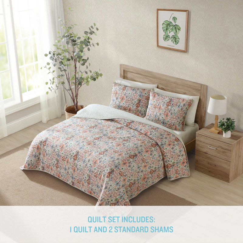Tommy Bahama Enchantment Cotton Reversible Quilt Set, Queen Quilt + 2 Standard Shams