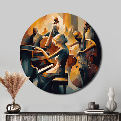 Female Jazz Performer And Band II - Music Round Metal Art