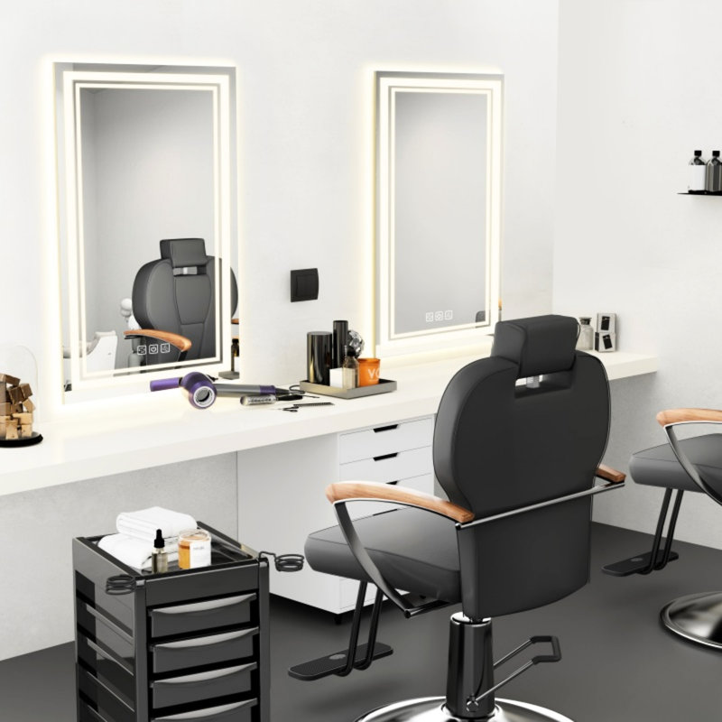 Miroir de salle de bain à DEL 36 po x 28 po, H 5 mm, à intensité variable 3 couleurs, 5 minutes, avant et rétroéclairé, Cri90 +, meuble-lavabo à mémoire de forme, fixe