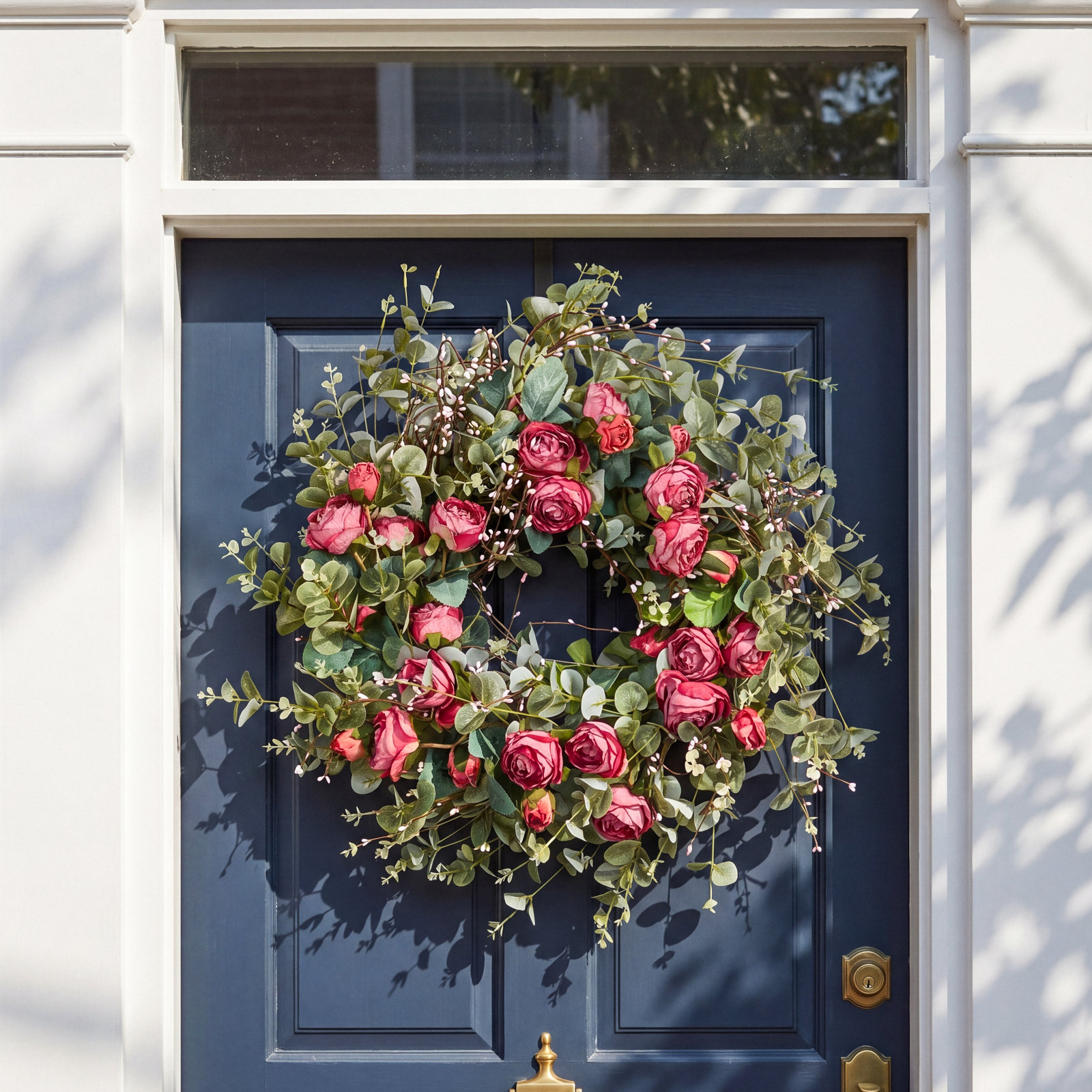 26" Handcrafted Eucalyptus Rose Everyday Wreath, Red