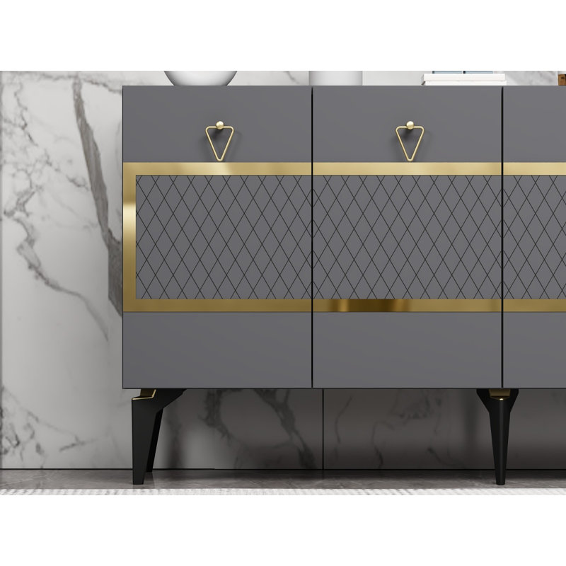 Modern Console Table, Anthracite & Gold, 100% Melamine Coated Particle Board, Thickness: 0.7 inches | Stylish Geometric Design, Ideal for Entryways & Living Rooms, Durable & Elegant