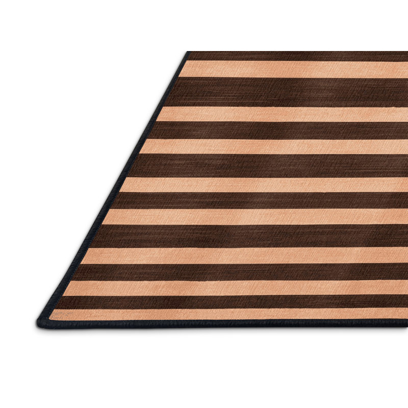 Tapis noir à rayures horizontales lavable à la machine, Rond 5 pi
