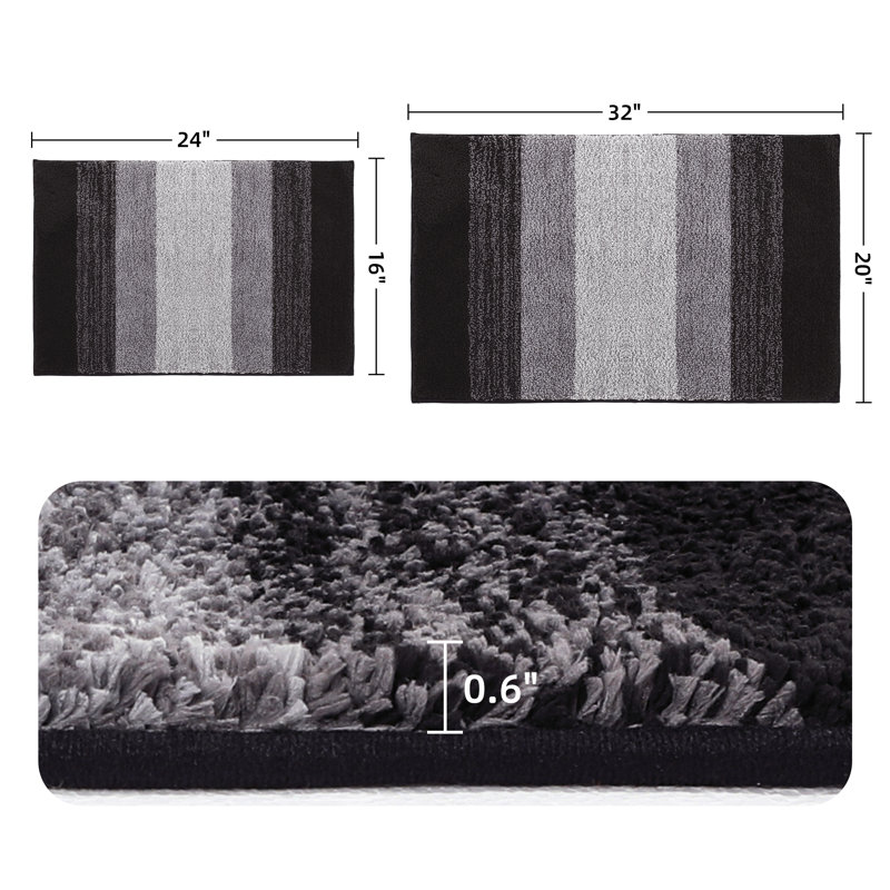 Water Absorbent Soft Plush Bath Mat, Black, 31.5" L x 19.68" W