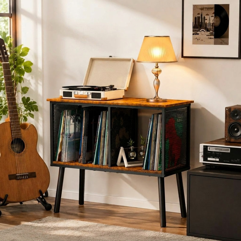 Table à 3 compartiments avec tourne-disque et support en vinyle pour diviser jusqu'à 200 albums
