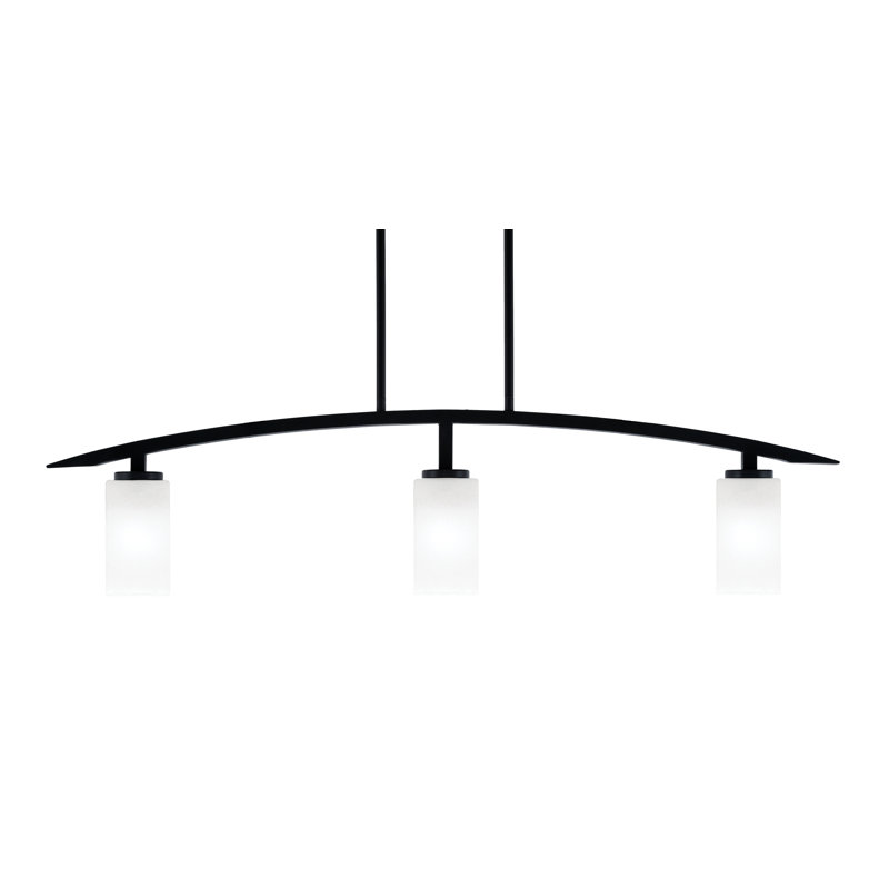 Luminaire pour îlot de cuisine 3 lumières kurve au fini noir mat avec verre carré blanc de 3,5 po