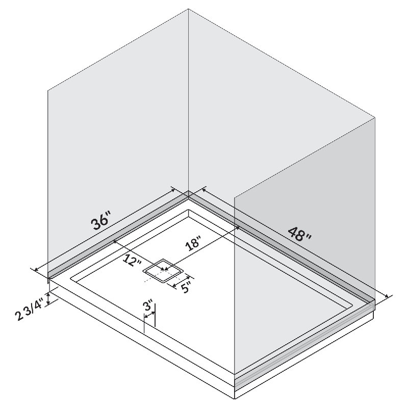 Glossy White Rectangular Shower Base with Center Drain