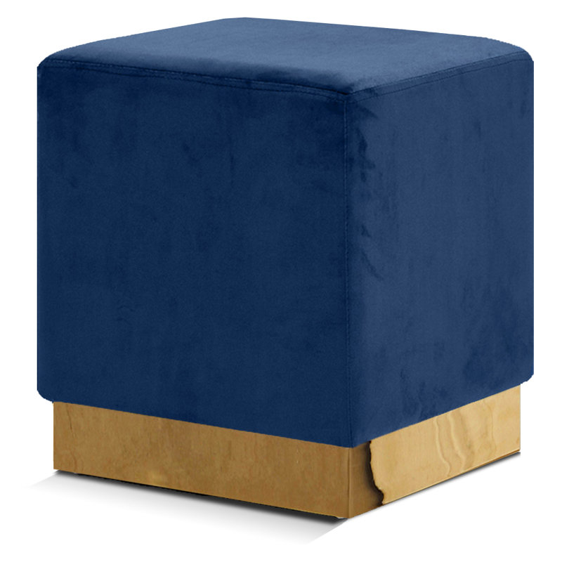 Annora Velvet Ottoman, Gold, Navy Velvet
