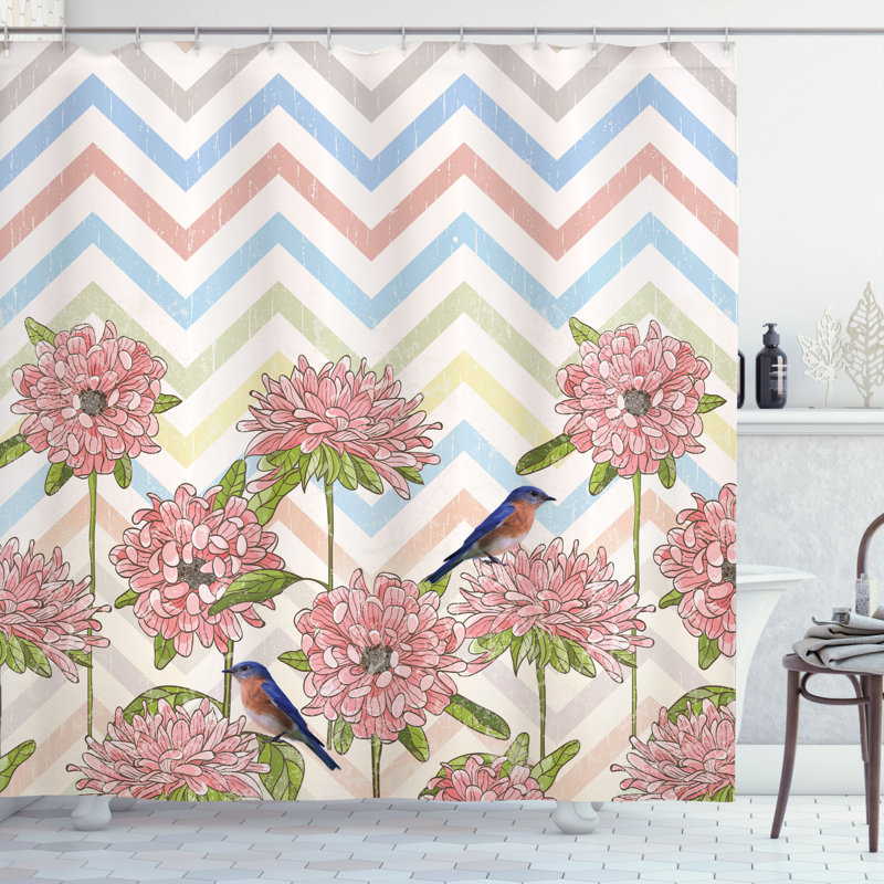 Floral Shower Curtain with Hooks Included, 70" H x 69" W