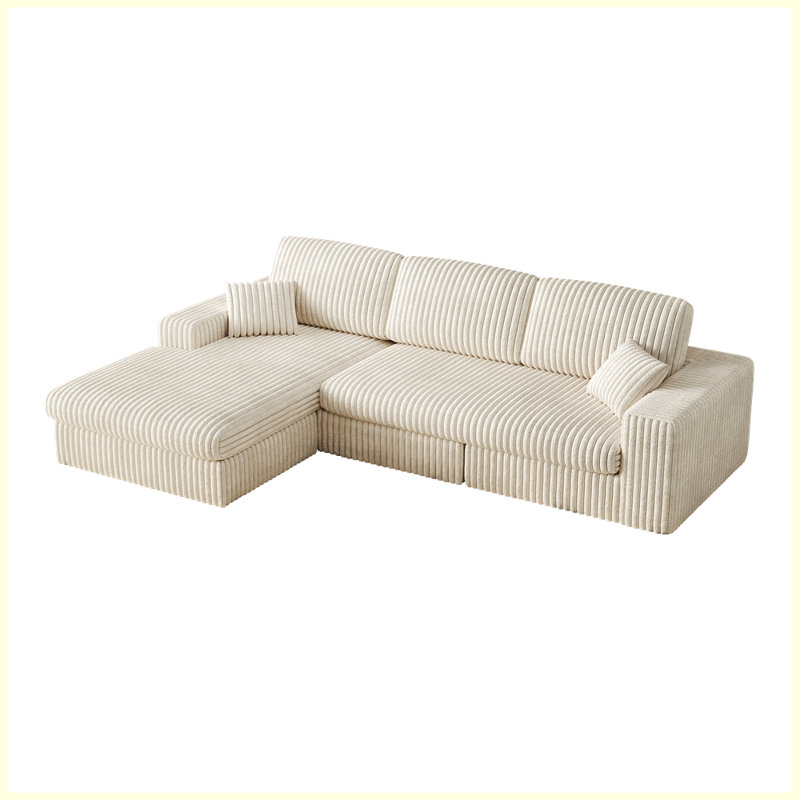 Modern Modular 2-in-1 Sofa with Three Cushion and Two Throw Pillows, Beige