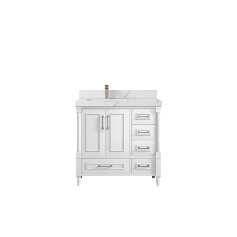 Aberdeen 36'' White Freestanding Bathroom Vanity with Calacatta Quartz Top