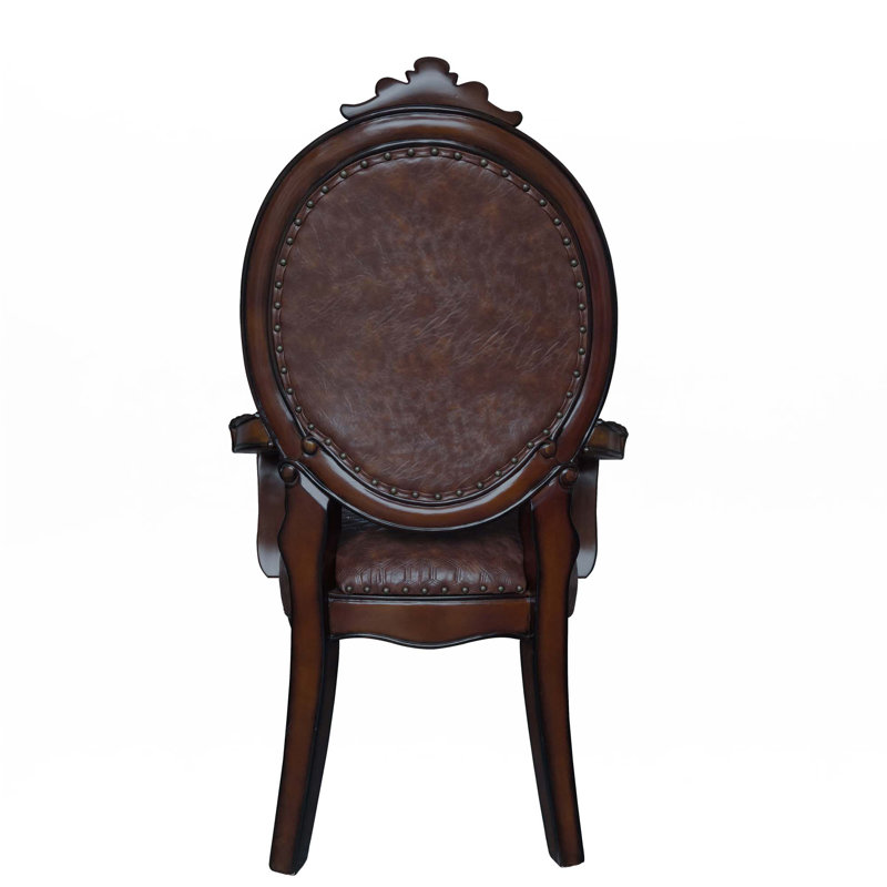 Brown Faux Leather Arm Chair with Nailhead Trim