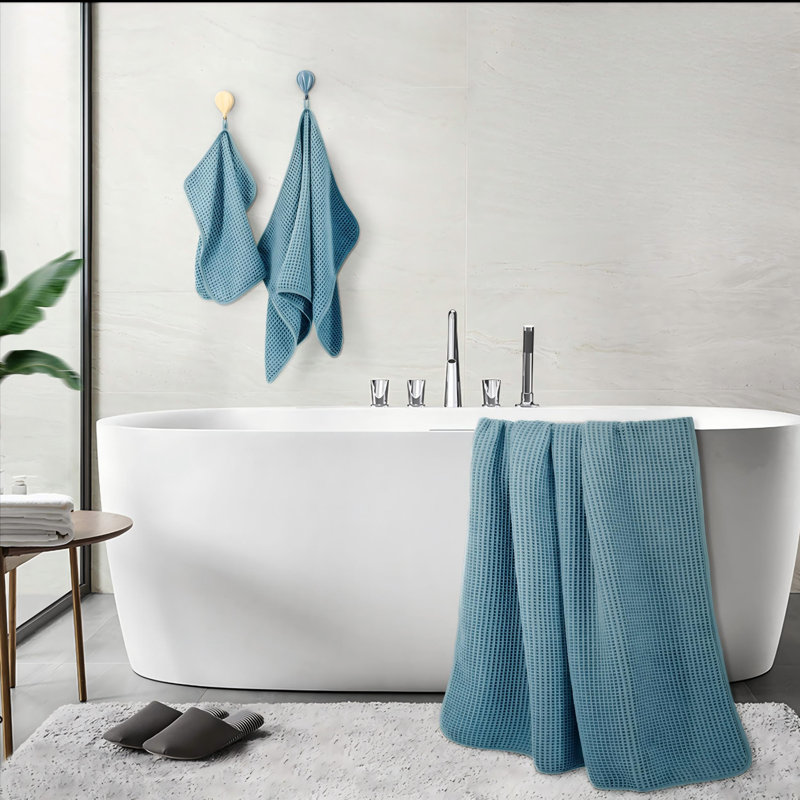 430 GSM Poly Blend Microfiber Quick Dry Waffle Bath Towel Set of 6,Green, Vert