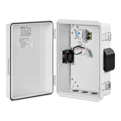 Outdoor Electrical Box, ABS, Waterproof Electrical Junction Box with Thermostat and Fan, Mounting Plate, Cable Grommets, Ventilated Plastic Enclosure, 14.2 x 10.8 x 5.9 in, IP65 for Indoor/Outdoor