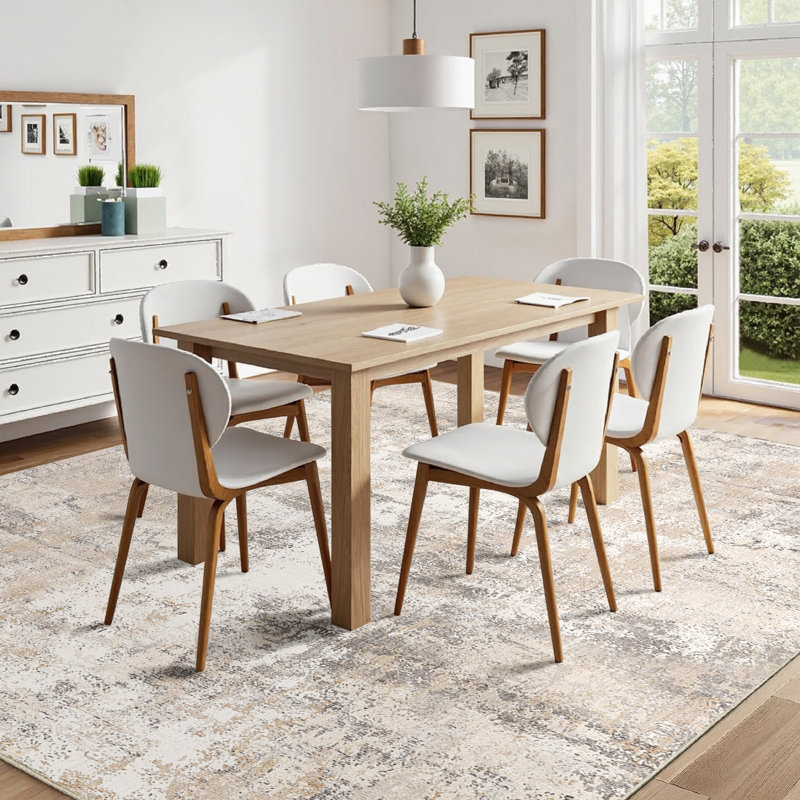 Tapis abstrait lavable à la machine avec envers en caoutchouc antidérapant Elroy, Beige gris, Rectangle 9 pi x 12 pi