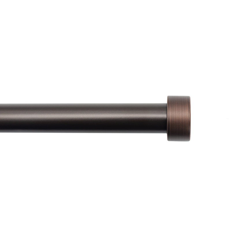 Victorine Adjustable 1" Single Curtain Rod with Contemporary Cap Finial, Antique Bronze, 1.5" H x 48" W x 5" D