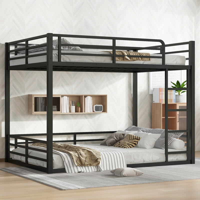 Lit superposé en métal, cadre de lit superposé double au-dessus du plancher complet, lit superposé robuste pour enfants, adolescents, adultes, conception à réduction de bruit, noir