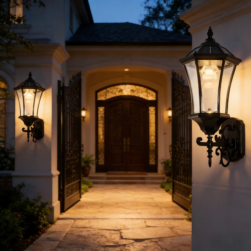 Solar Wall Light Outdoor Classic Black(set Of 2),  Satin Black, Powder Coated Finish