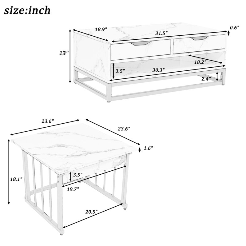 Mercadies Nesting Coffee Table, White/Black
