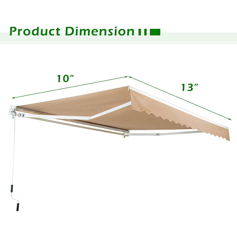AECOJOY Manual Retraction Slope Patio Awning, 156" W x 120" D, Beige, Solid Color