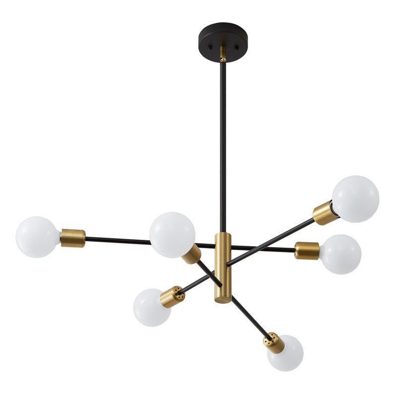 6 - Light Dimmable Sputnik Spider Chandelier, Black/Gold