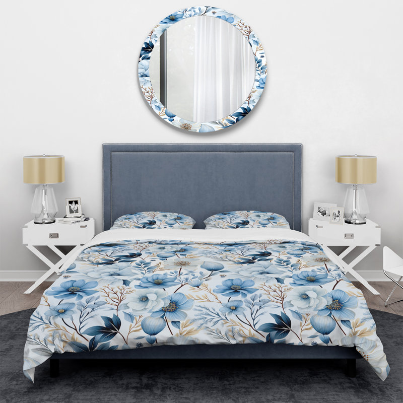 Literie motif arctique bleu et blanc II, Housse de couette pour grand lit et 2 taies décor