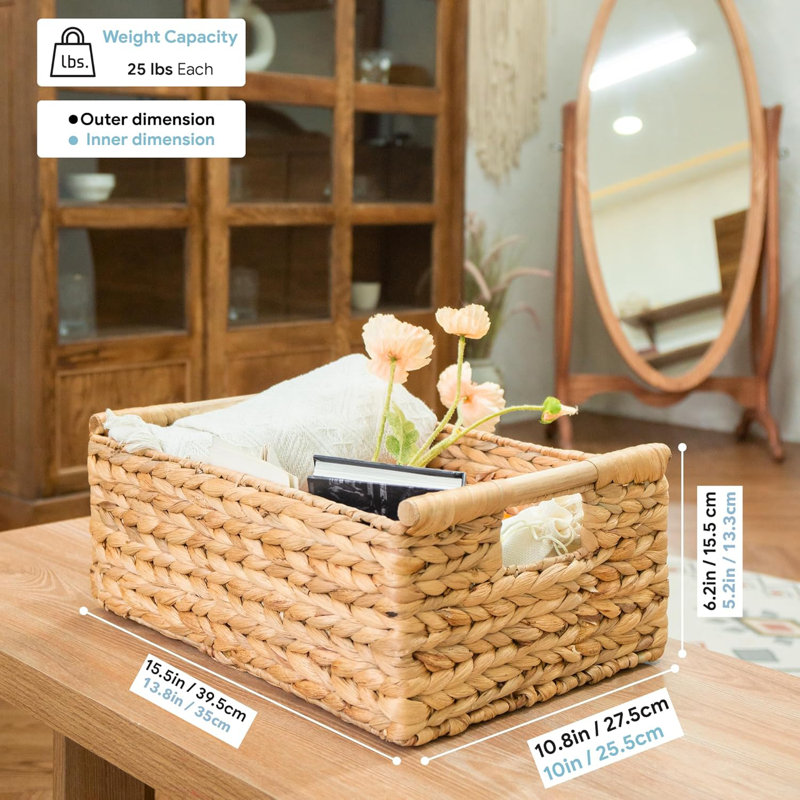 Hyacinth Large Wicker Basket 15.5x10.8x6.2" - Rectangular