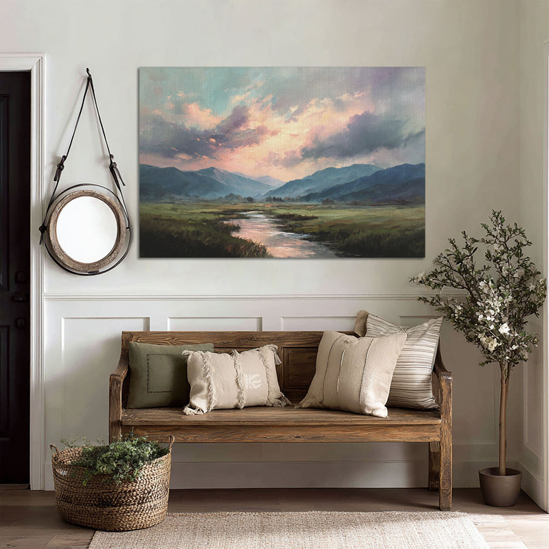 «Pastel Valley Landscape», art mural sur toile grand format - Décoration de salon, de chambre à coucher ou de bureau