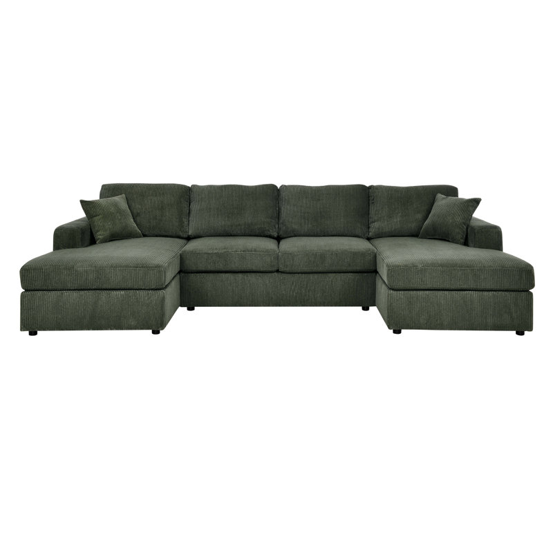 4 Corduroy Sectional With 1 And 2 Chaise Seats, Engineered Wood Frame, Streamlined Design 3 Sectional, Seats 4, Foam-Filled Cushions, Square Arms, Low-Profile Aesthetic