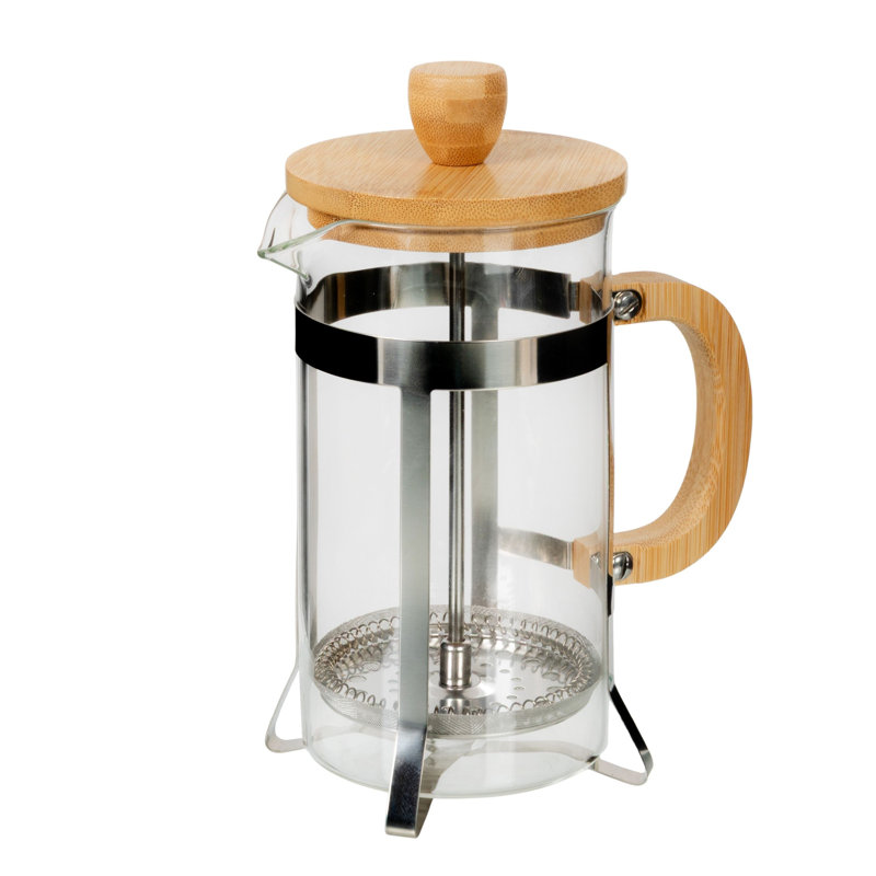 Glass And Stainless Steel French Press With Bamboo Lid And Handle