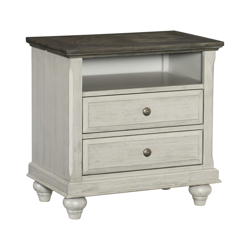 Table de chevet grise avec 2 tiroirs à roulement et rangement de style moderne brun foncé