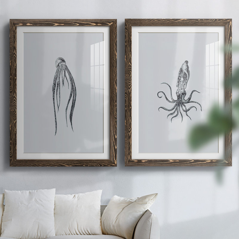 Marine Life I-Premium, reproduction encadrée - prête à être accrochée, H 27,5 po x l 75 po x P 1,5 po, Noyer