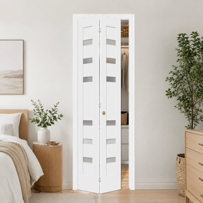 Frosted Glass Small 6-Lite Primed Bi-Fold Closet Door