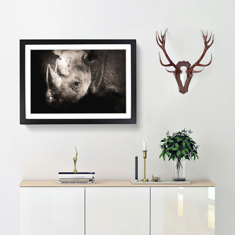 The Gaze of the Rhino in Abstract - Picture Frame Graphic Art Print, Black Framed, 62cm H x 87cm W x 2cm D
