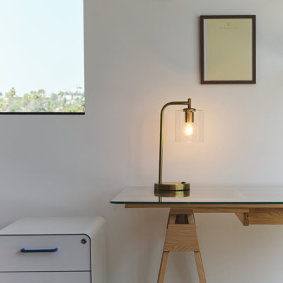 Elizabeth 16 in. Mid-Century Modern Desk Lamp with USB Port and Wireless Charging Pad