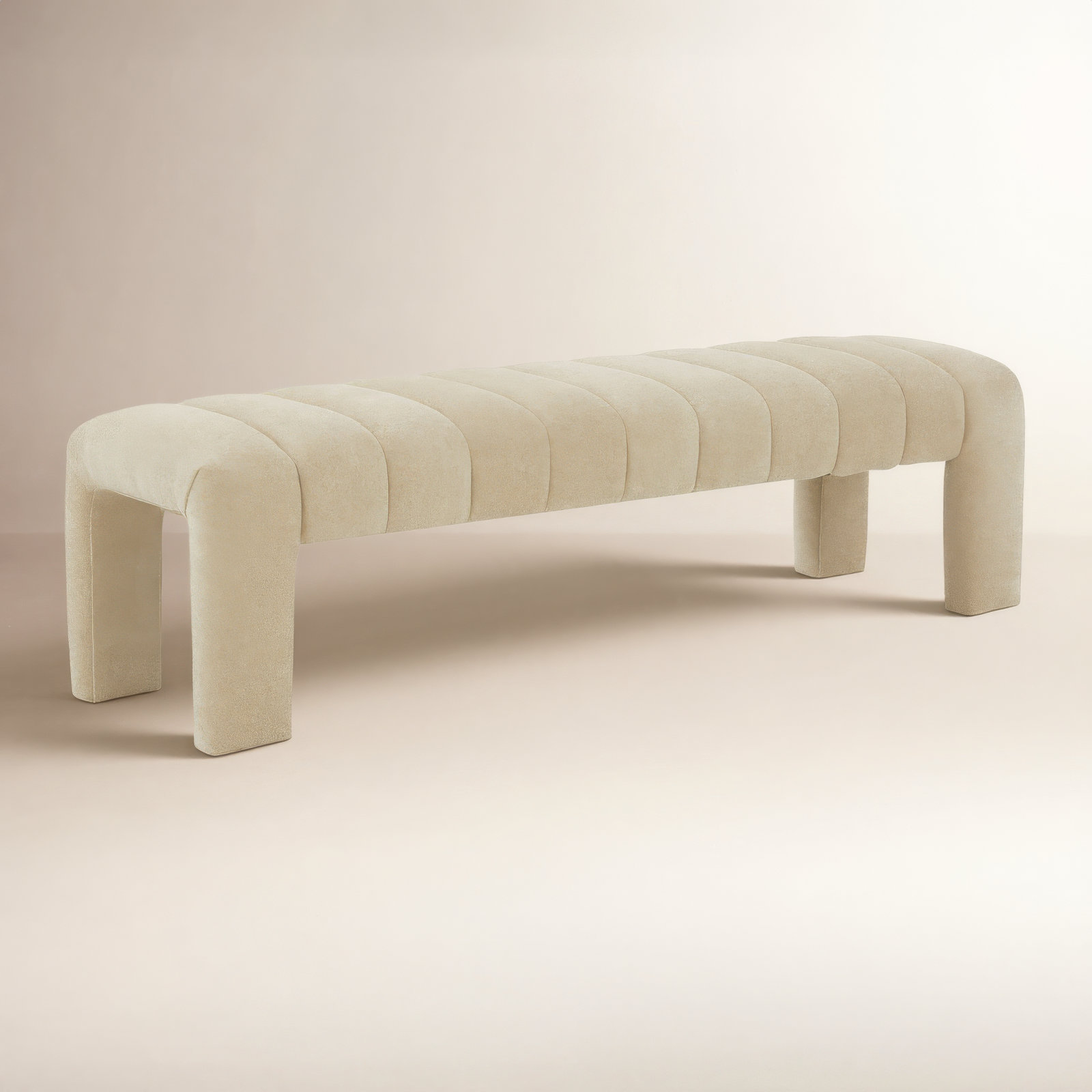 Gliese 63" Velvet Bedroom Bench, Tan Boucle 