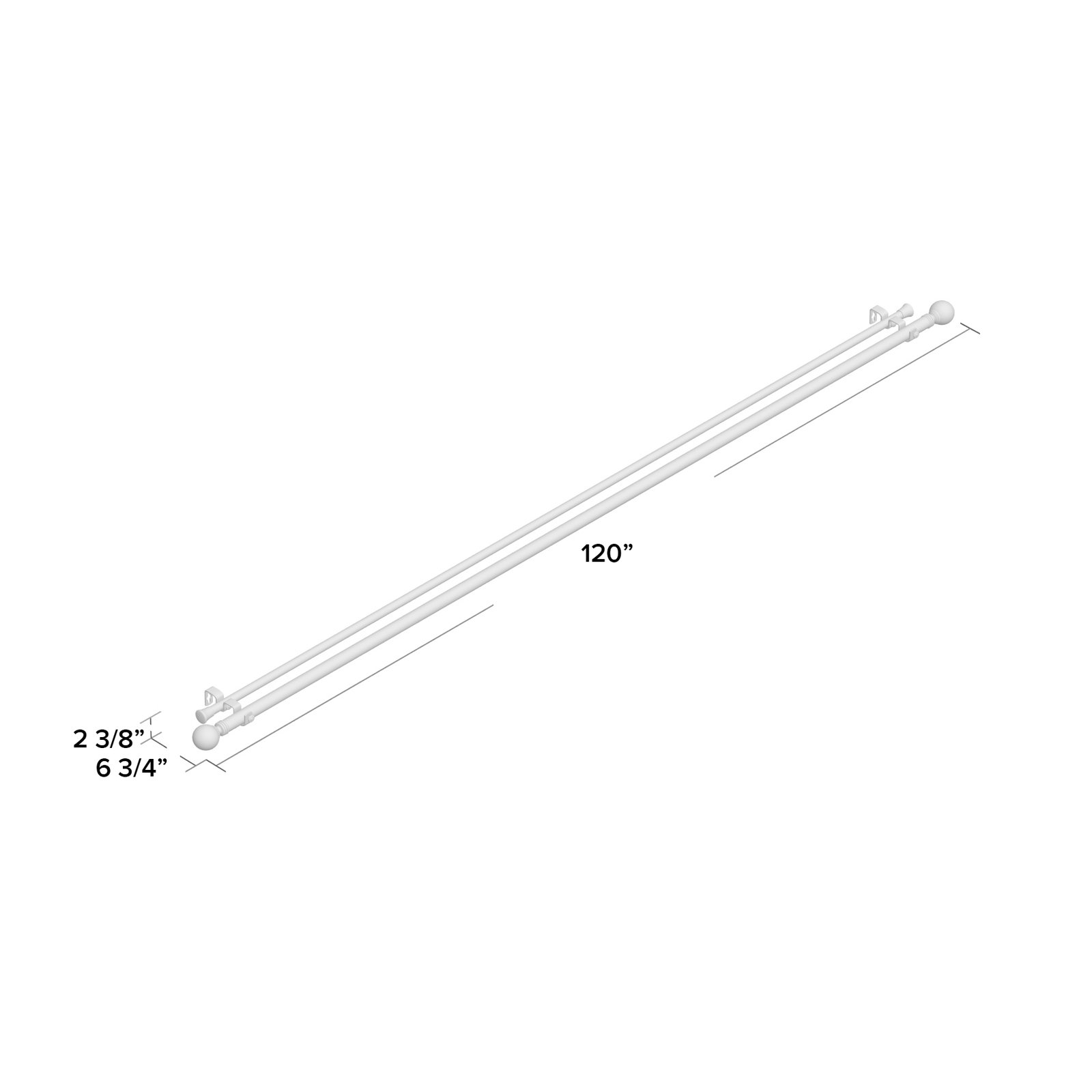 Abbeville Adjustable Double Curtain Rod, 66" - 120" W, Satin Nickel
