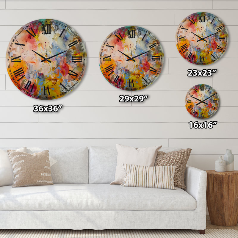 Tourbillons de couleur bleue et jaune - grande horloge murale moderne, Grand
