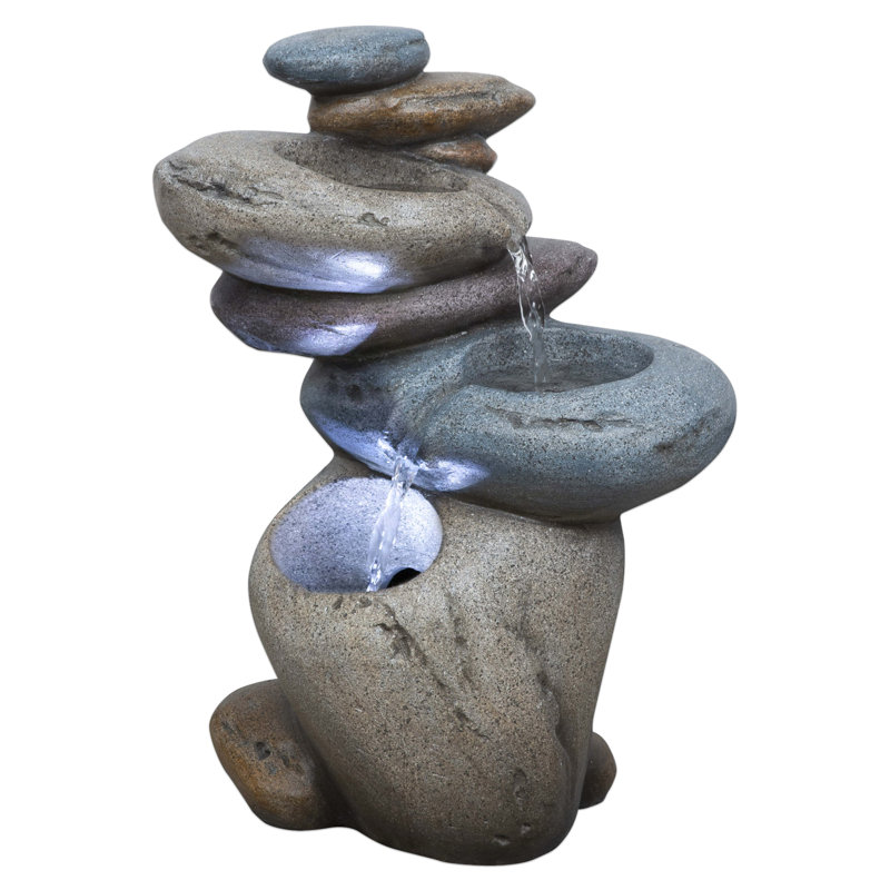 Fontaine de table intérieure / extérieure Streaming Stone avec pompe écoénergétique et éclairage décoratif à DEL