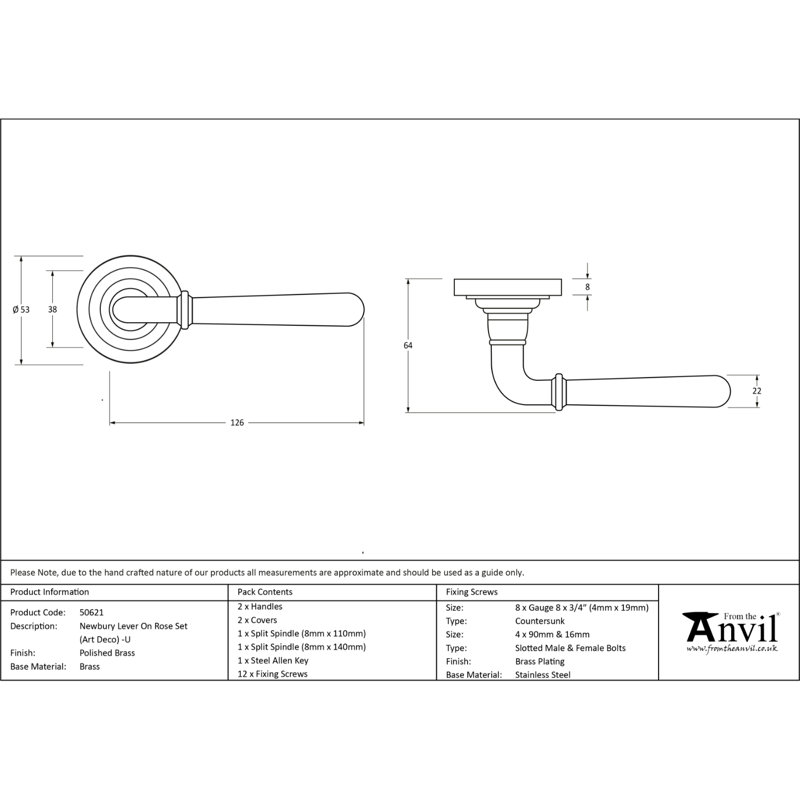 Single Dummy Door Handle, Polished Brass