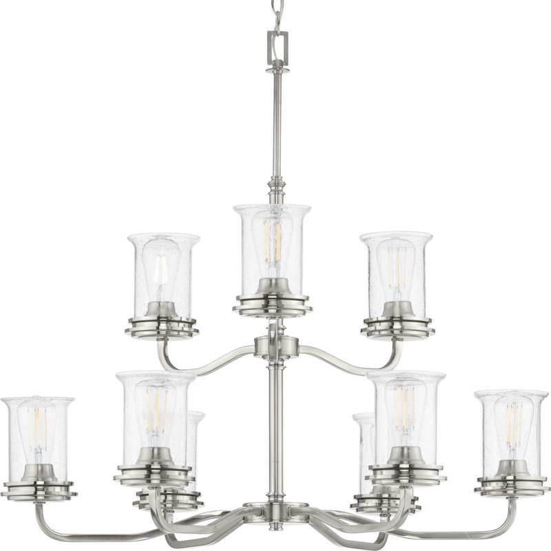 Lustre classique 9 lumières ombrées Nedmond, Nickel brossé
