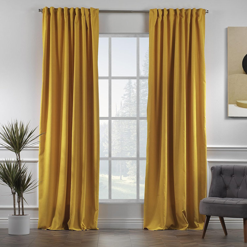 Amoya Velvet Room Darkening Curtain Pair, 100" W x 95" L, Mustard Yellow