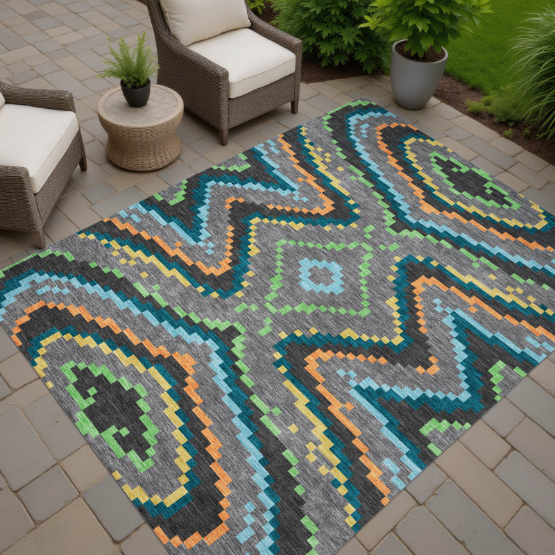 Machine Washable Indoor/Outdoor Chantille ACN2829 Kids Rug, Gray, 8' x 10'