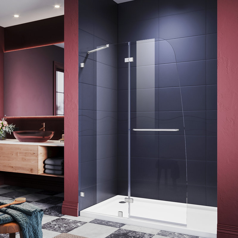 45"W x 72"H Frameless Shower Door,Hinged Pivot Tub Door with 1/4" Clear Tempered Glass,Chrome