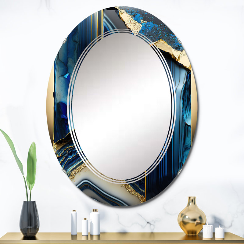 Paycie - Géode géométrique abstraite bleue III - Miroir mural géométrique moderne, 36 po x 24 po