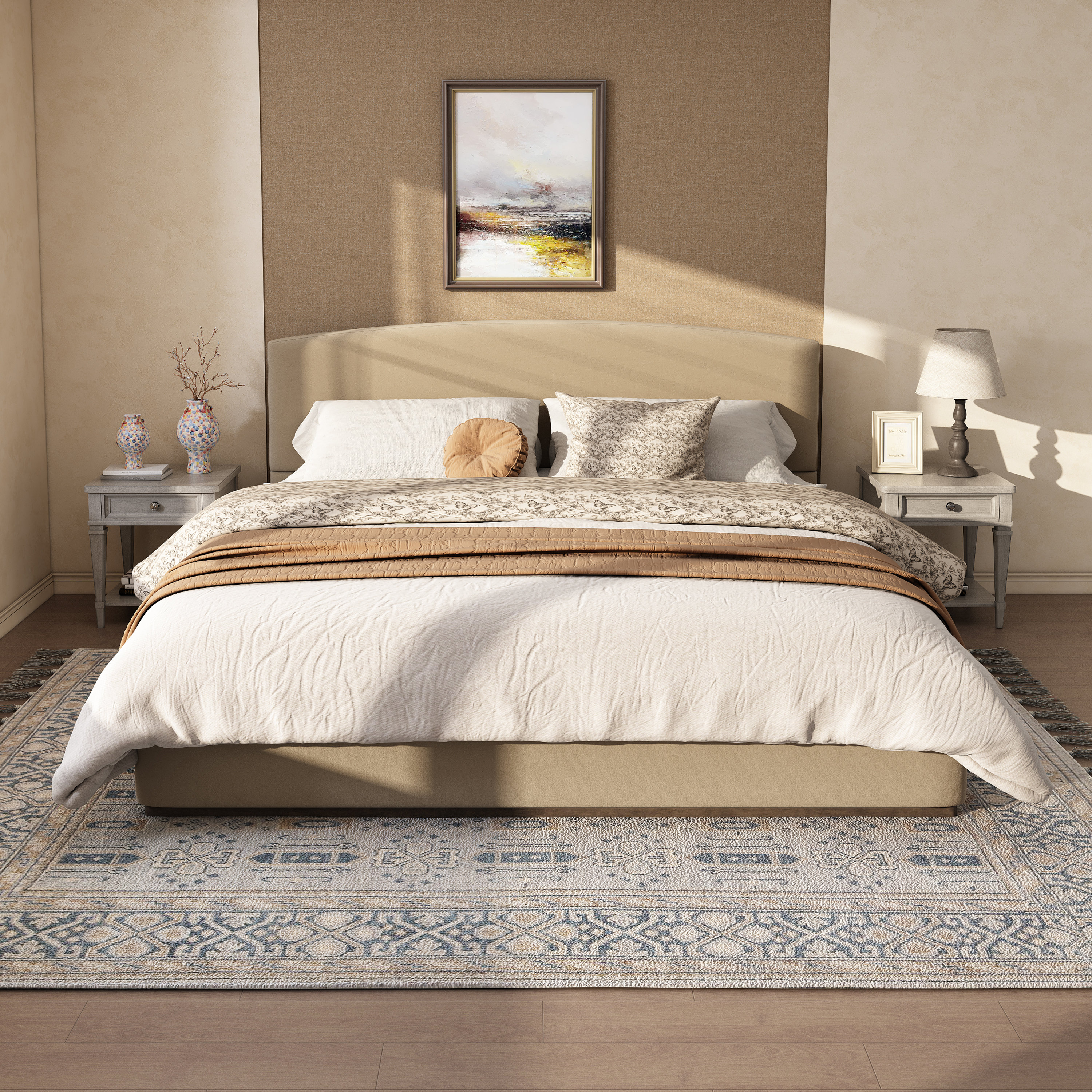Ebern Designs Modern Contemporary Velvet Upholstered Platform Bed with ...