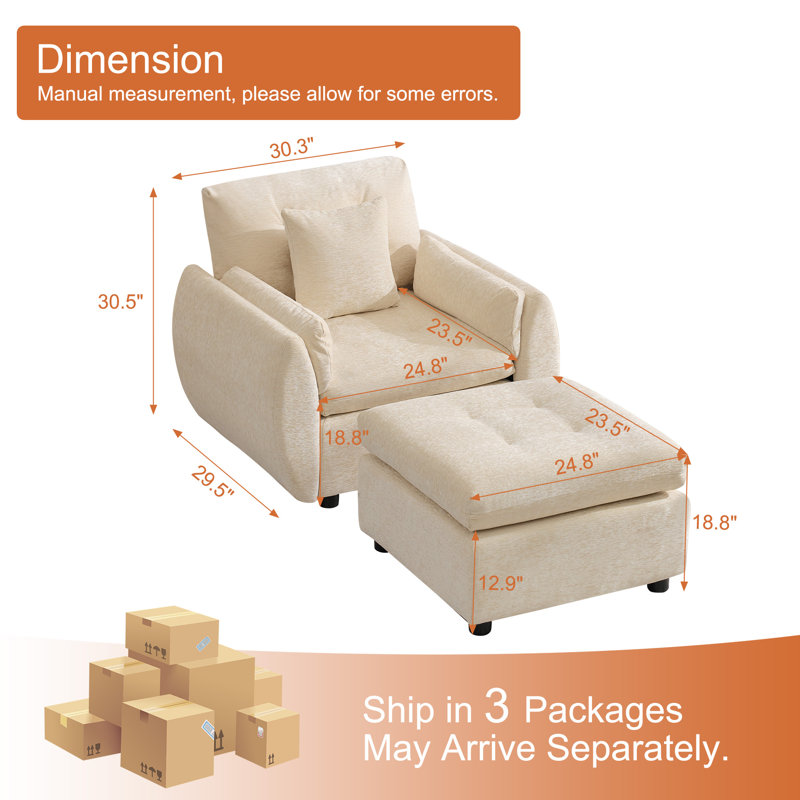 Ensemble de fauteuil d'appoint avec repose-pieds, Beige, Oui