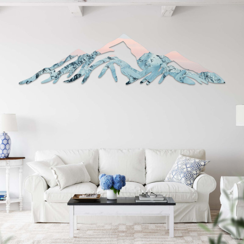 Art mural en métal montagnes enneigées enneigées enneigées - paysage de montagne en hiver - œuvre d'art alpin, crête enneigée au chalet - décoration de chalet chalet rustique - suspension en fer aventure nature - art mural montagne minimaliste - c