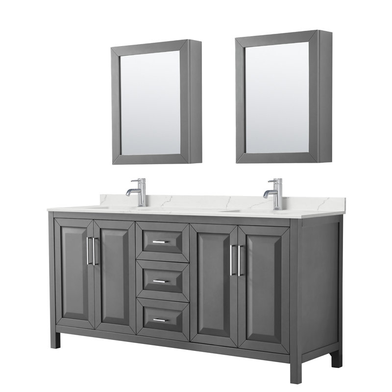 Daria 72 in. with Mirror Vanity, Giotto Quartz, Gray, Polished Chrome