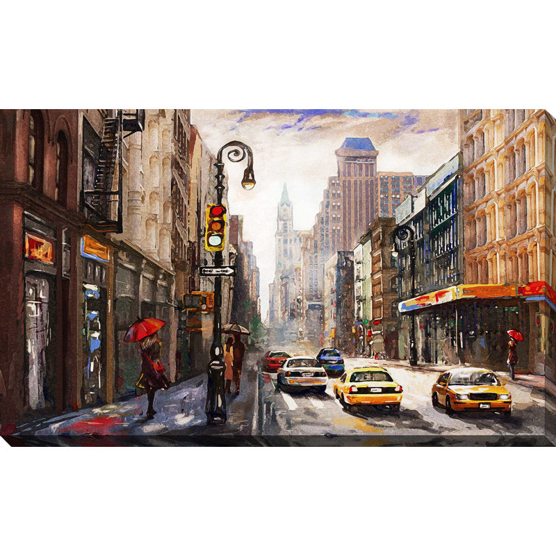 « new york », reproduction de peinture à l’aquarelle sur toile tendue, H 18 po x l 30 po x P 1 po