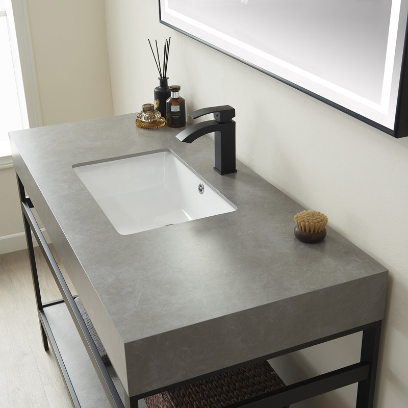 48'' Single Bathroom Vanity with Stone Top, Matte Black, Matte Black, Limestone Slab Stone